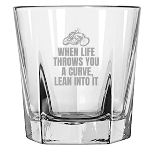 Biker Rocks Glass - Motorcycle Rider Gift - When Life Throws You A Curve - Motorbike Whiskey Tumbler
