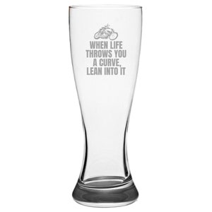 Biker Beer Glass - Motorcycle Rider Gift - When Life Throws You A Curve - Motorbike Pilsner Glass