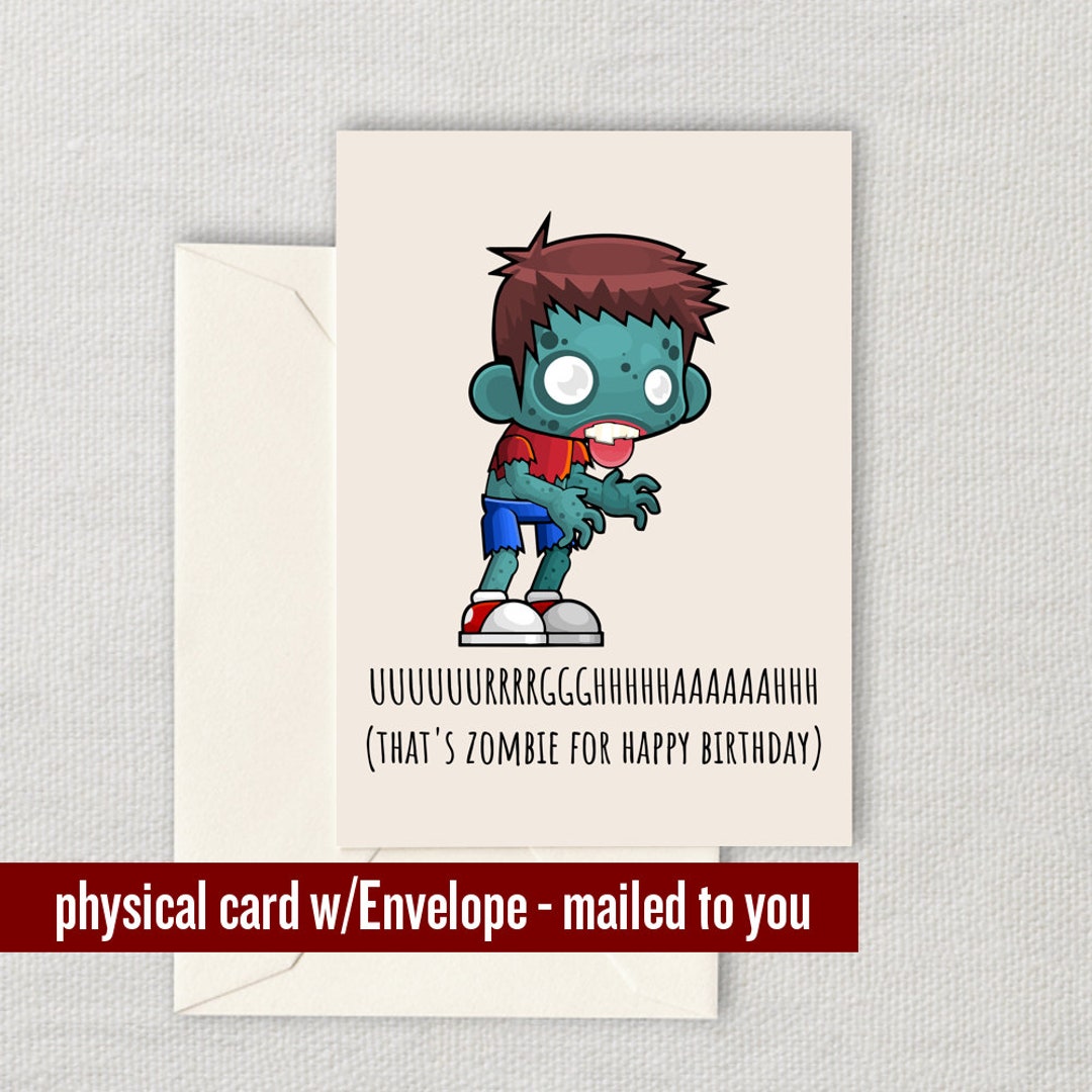 Zombie Card Zombie Birthday Card Funny Zombie Card Etsy