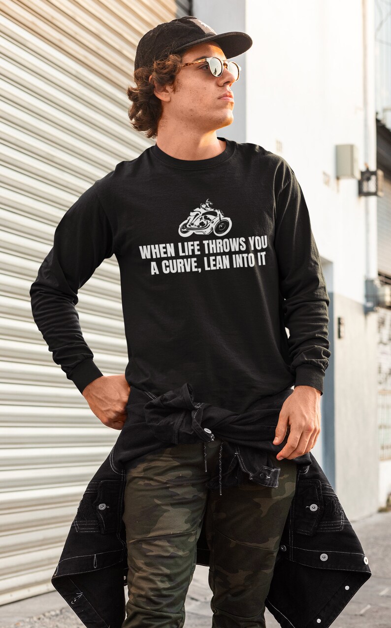 Biker-T-shirt - Motorcykelförargåva - När livet kastar dig en kurva - Motorcykeltröja - Långärmad T-shirt bild 4