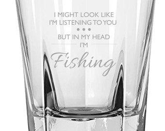 Funny Fishing Rocks Glass - Fishing Gift - Fisherman Gift - Fishing Birthday Present - Fisherman Whiskey Tumbler - In My Head I'm Fishing