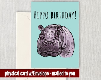 Hippo Verjaardagskaart - Hippo Wenskaart - Hippo Verjaardag - Hippo Lover Gift - Hippopotamus Card