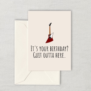 Grappige gitarist verjaardagskaart - afdrukbare gitaarkaart - verjaardagskaart van de gitarist - Vintage gitaar - Guit Outta Here - Instant Download
