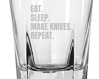Knife Maker Gift - Knife Making Rocks Glass - Whiskey Tumbler - Bladesmith Gift - Knifemaker Present - Eat Sleep Make Knives