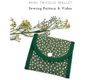 ミドリ三つ折り財布のPDF縫製パターン：初心者向けDIY布カードホルダー（即時ダウンロード）