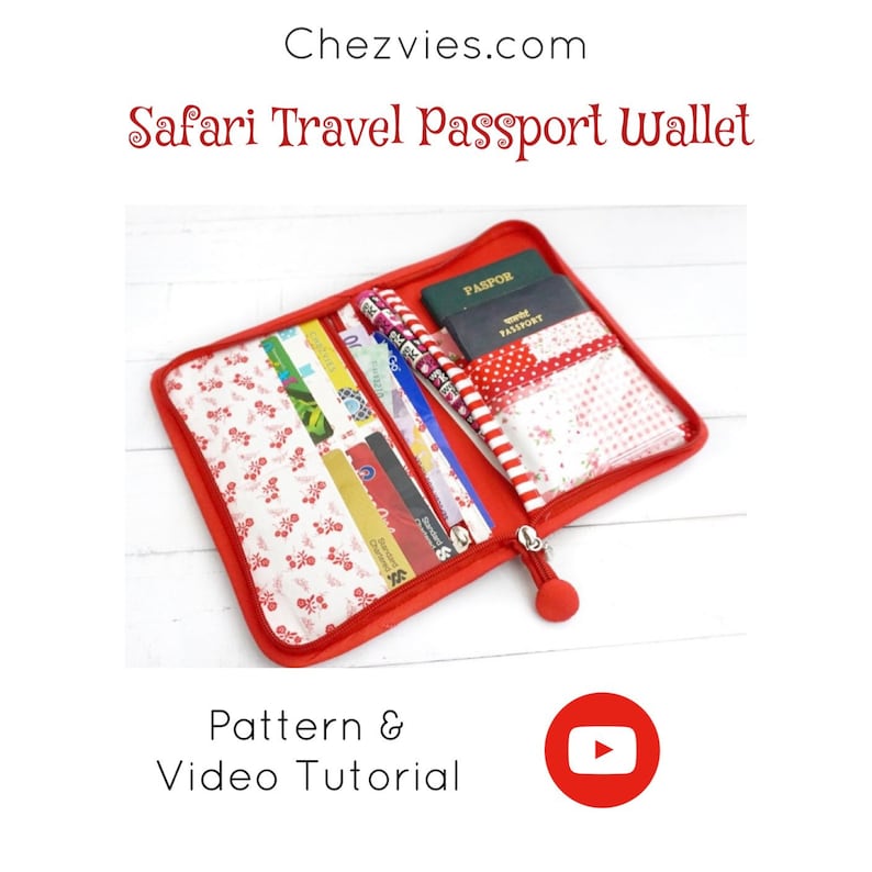 Safari Passport Holder Sewing Pattern with Templates and Video Tutorial, Passport Wallet Pattern, Travel Passport Cover Pdf Patterns image 2