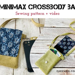 Modèle de sac à bandoulière pour téléphone MiniMax facile avec des modèles de 3 tailles et des didacticiels vidéo, modèle de sac à main bandoulière, modèle de pochette de téléphone portable