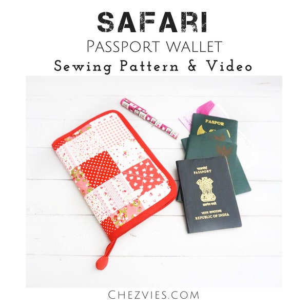 Safari Passport Holder Sewing Pattern with Templates and Video Tutorial, Passport Wallet Pattern, Travel Passport Cover Pdf Patterns