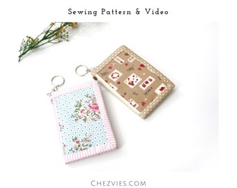 Rosie Keychain Wallet Card Holder Pdf Sewing Pattern, Small Bifold Wallet with Zipper, DIY Tutorial with Full Templates and Video Tutorial