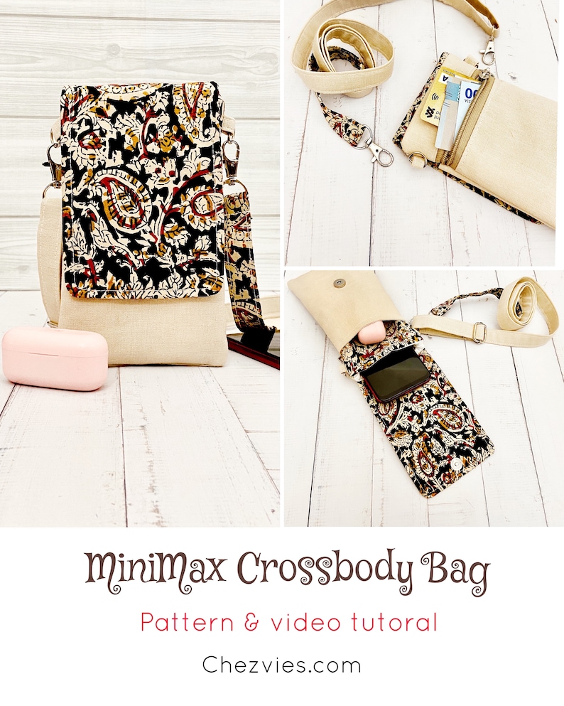 MiniMax Small Crossbody Phone Bag Pattern with 3 sizes templates and video tutorials, Cross Body Bag, Small Sling Bag, Shoulder Bag Pattern image 4