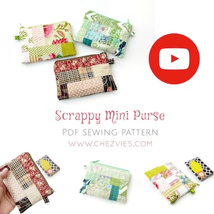 Scrappy Mini Purse Pdf Pattern, Coin Pouch Pattern with Full Templates and Video Tutorial image 2