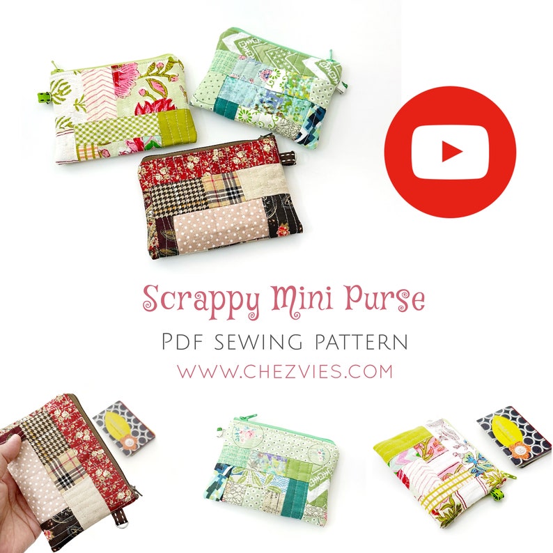 Scrappy Mini Purse Pdf Pattern, Coin Pouch Pattern with Full Templates and Video Tutorial image 2