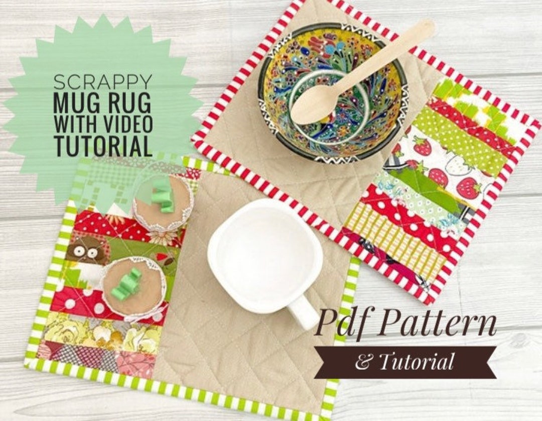 Mug Rug Sewing Pattern Scrappy Quilted Mugrug Tutorial for Etsy