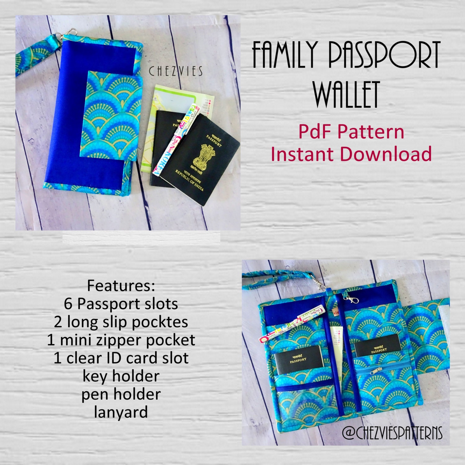 Family Passport Travel Holder PDF SEWING PATTERN Hold 6 Etsy