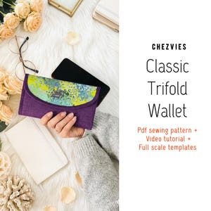 Trifold Wallet PDF Sewing Pattern: Multiple 12 - 16 Cards, Exterior Coin Zipper Pocket, Video Tutorial