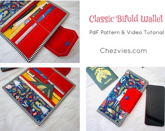 Classic Bifold Wallet Pdf Sewing Pattern and Video Tutorial , Beginners DIY Wallet Patterns with Templates