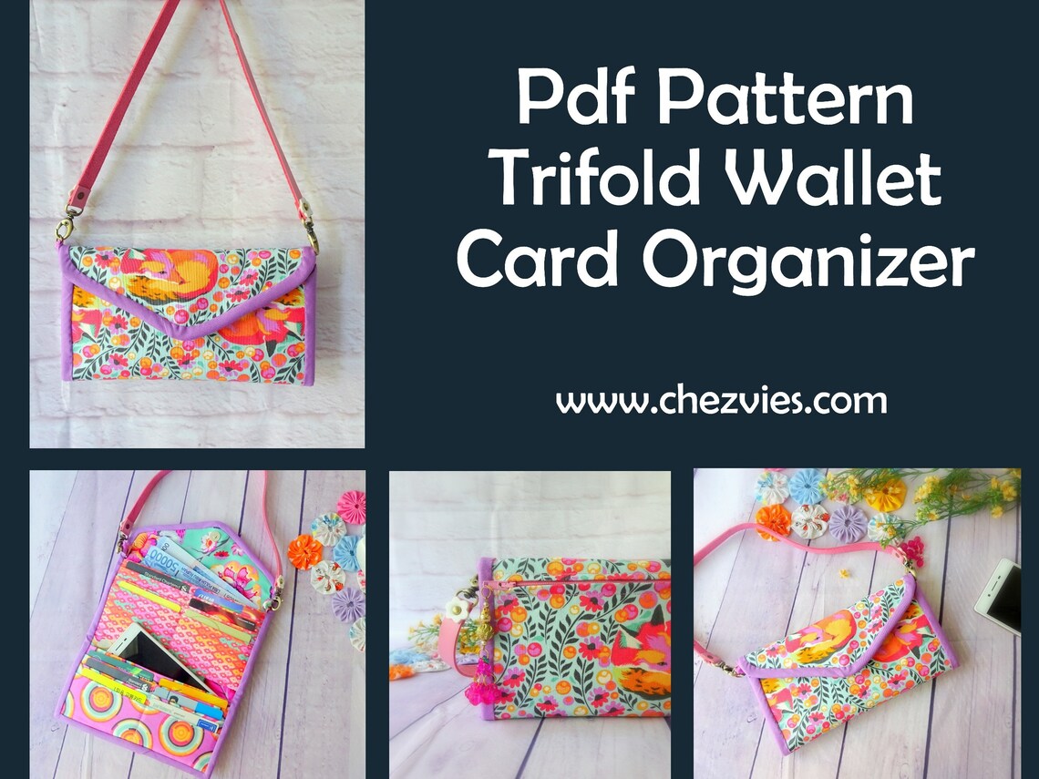 Trifold Womens Wallet Pdf Pattern Card Organizer Trifold Etsy