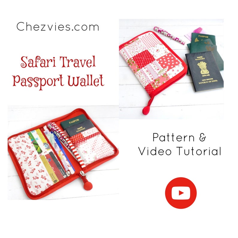 Safari Passport Holder Sewing Pattern with Templates and Video Tutorial, Passport Wallet Pattern, Travel Passport Cover Pdf Patterns image 4