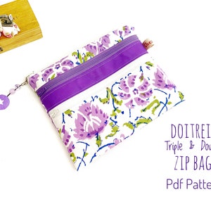 Easy Double and Triple Zipper Wallet Pdf Sewing Pattern, Zippered EDC Pouch Pattern, Small Purse, Small Zipper Bag Pattern, Beginner Sewing image 4