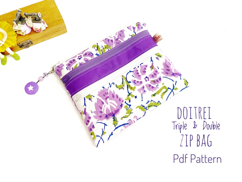 Easy Double and Triple Zipper Wallet Pdf Sewing Pattern, Zippered EDC Pouch Pattern, Small Purse, Small Zipper Bag Pattern, Beginner Sewing image 4