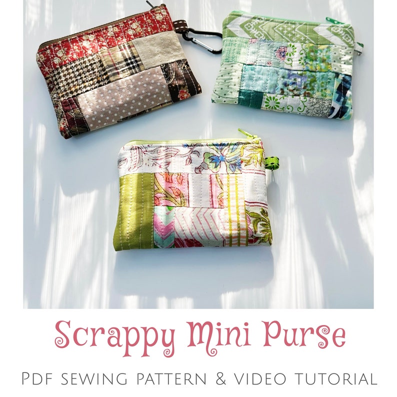 Scrappy Mini Purse Pdf Pattern, Coin Pouch Pattern with Full Templates and Video Tutorial image 3