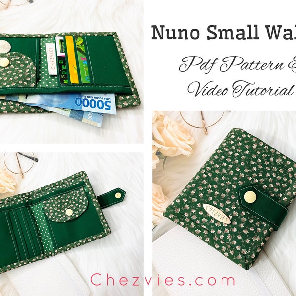 Nuno Small Wallet Sewing Pattern with Full Templates and Video Tutorial, Zipper Wallet Patterns, Small Purse DIY