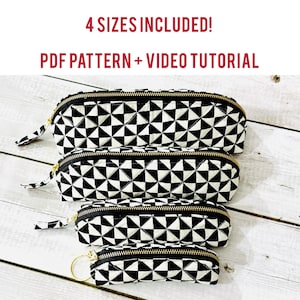 Modello di cucito per pochette trapezia in PDF – Modello per pochette con cerniera in 4 misure – Borsa per cosmetici, organizer da viaggio, pochette per il trucco – Tutorial per borsa fai da te