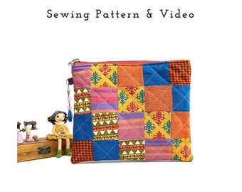 Easy Basic Patchwork Pouch Bag Pdf Sewing Pattern for Novice Beginners, Patchwork Bag Pattern, Basic Bag Making Pattern with Video Tutorial