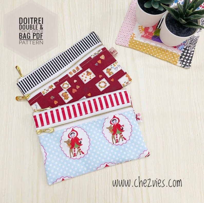 Easy Double and Triple Zipper Wallet Pdf Sewing Pattern, Zippered EDC Pouch Pattern, Small Purse, Small Zipper Bag Pattern, Beginner Sewing image 3