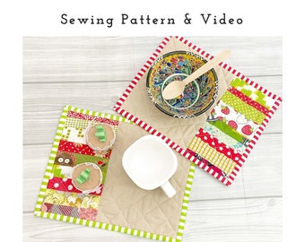 Mug rug Sewing Pattern, Scrappy Quilted Mugrug Tutorial for Beginners Quilter - Scrap Fabric Mug Rug Pattern - Quick, Fun, and Personal