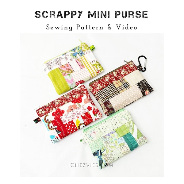Scrappy Mini Purse Pdf Pattern, Coin Pouch Pattern with Full Templates and Video Tutorial