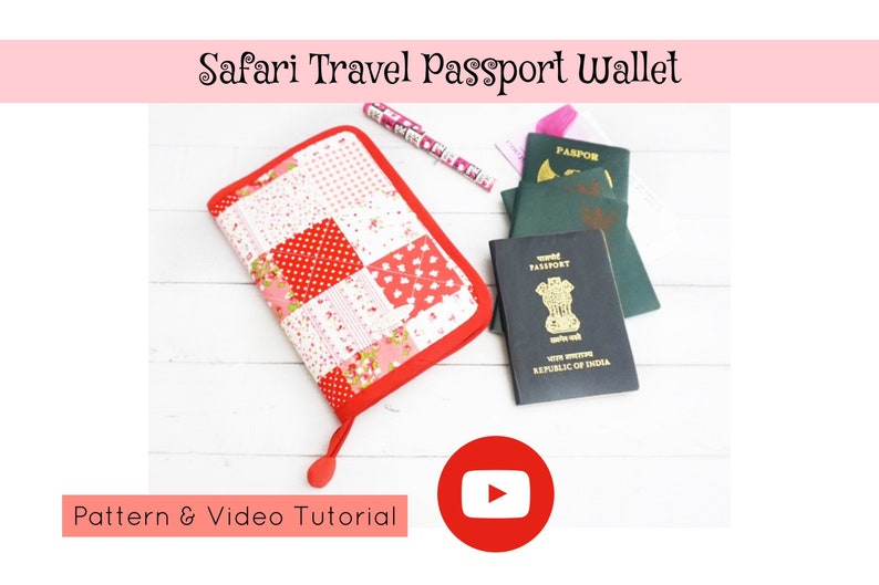 Safari Passport Holder Sewing Pattern with Templates and Video Tutorial, Passport Wallet Pattern, Travel Passport Cover Pdf Patterns image 3