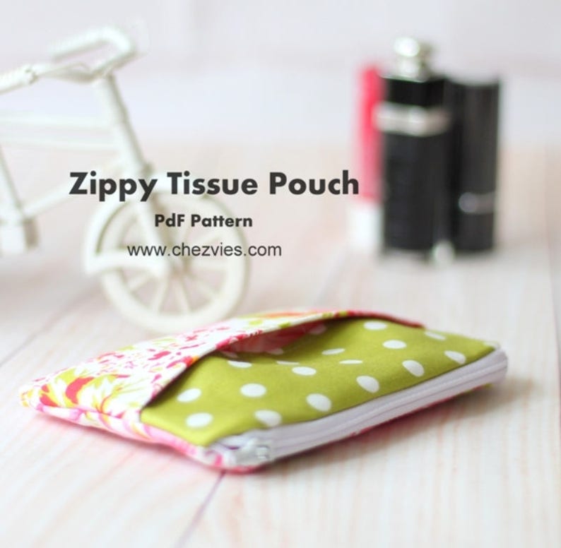 Small Zippered Tissue Pouch Sewing Pattern With Full Templates and Video Tutorial, Small Zipper Wallet Pdf, Tissue Holder Pattern image 4