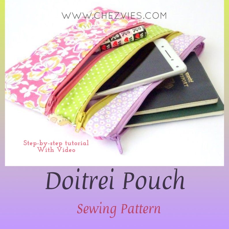 Easy Double and Triple Zipper Wallet Pdf Sewing Pattern, Zippered EDC Pouch Pattern, Small Purse, Small Zipper Bag Pattern, Beginner Sewing image 2