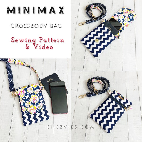 MiniMax Small Crossbody Phone Bag Pattern with 3 sizes templates and video tutorials, Cross Body Bag,  Small Sling Bag, Shoulder Bag Pattern