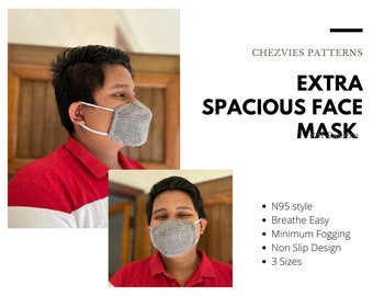 Face Mask Pattern PDF Bundle, Extra Spacious KN94 Style Mask, Fitted Face Mask, Pleated Mask, Face Shield, Multiple Size with Video Tutorial