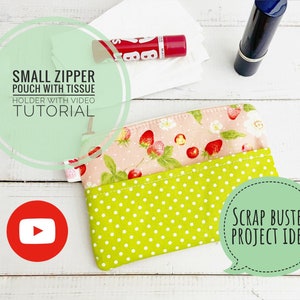 Small Zippered Tissue Pouch Sewing Pattern With Full Templates and Video Tutorial, Small Zipper Wallet Pdf, Tissue Holder Pattern image 2