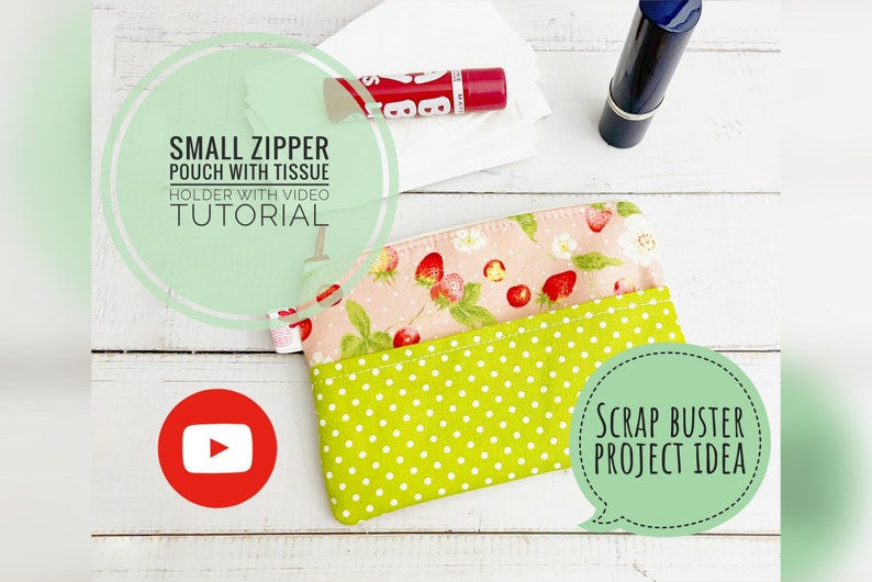 Small Zippered Tissue Pouch Sewing Pattern With Full Templates and Video Tutorial, Small Zipper Wallet Pdf, Tissue Holder Pattern image 2