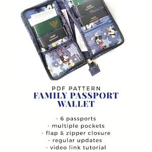 Padrão PDF Porta-passaporte Ohana Family, Padrão de carteira para passaporte com tutorial em vídeo do Youtube, Carteira de viagem grande para 6 passaportes,