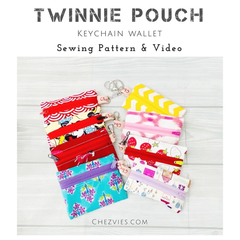 Twinnie Pouch Mini Keychain Wallet Sewing Pattern, Coin Change Purse Pattern, Small Wallet Tutorial, Full Scale Templates, Video Tutorial image 1