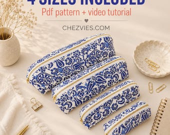 Trapeze Zipper Pouch PDF Sewing Pattern: 4 Sizes with Video