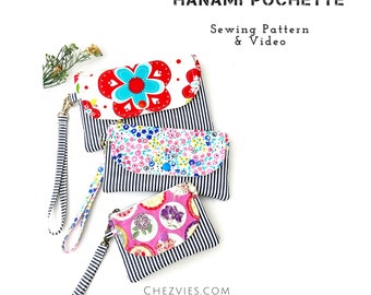 花見リストレットウォレットの縫製パターン – 3サイズ、ビデオチュートリアル（PDFパターン）