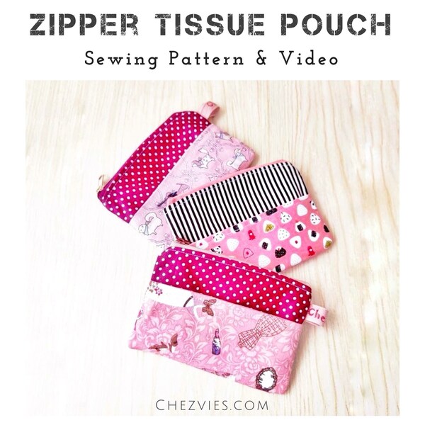 Small Zippered Tissue Pouch Sewing Pattern With Full Templates and Video Tutorial, Small Zipper Wallet Pdf, Tissue Holder Pattern