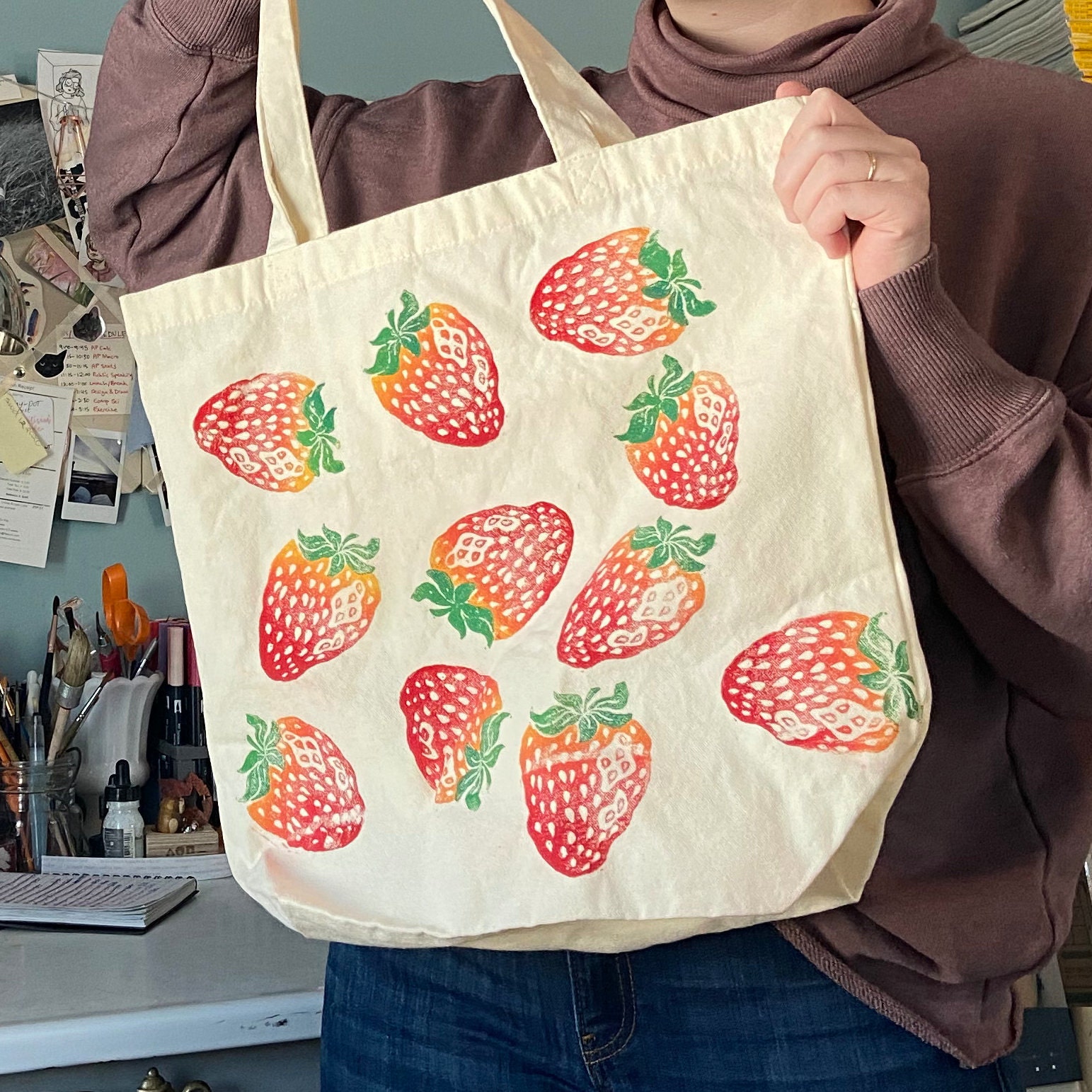 Strawberry Print Tote Bag Etsy