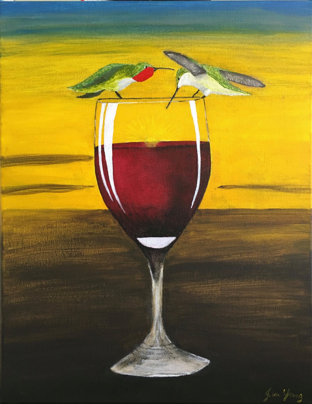 Wine, Hummingbirds at Sunset Print of My Original Painting - Etsy