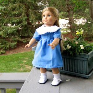 Medium Blue Doll Dress with Bertha Collar, fits 18 inch dolls including Am Girl.  Stocking Stuffer, Gifts for Children