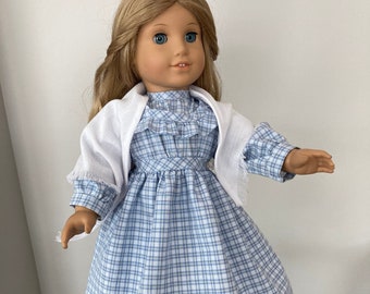 Kirsten Promise Dress, shawl and pantaloons, fits all 18 inch dolls including Am Girl, Historic Doll Clothes, Reproduction of Promise Dress.