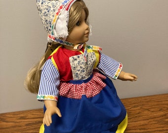 Historic Dutch Doll Costume for 18 inch dolls including American Girl, Reproduction of Isle of Marken Netherlands Dutch Costume, Girl Gifts