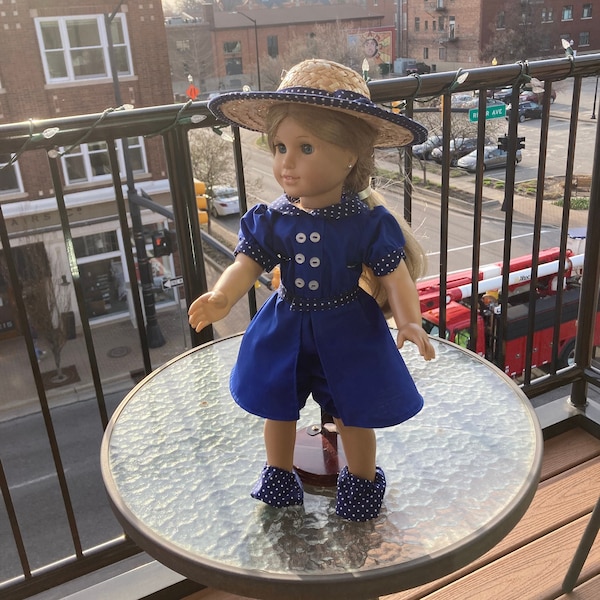 Samantha American Girl Doll Swimsuit, Straw Hat, Polka Dot Outfit