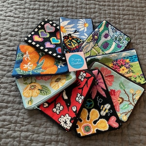 Monederos de punto de cruz, 7" x 5", con cierre, forrados, con capacidad para un teléfono celular grande, cosidos a mano, envío gratuito, regalos especiales para las fiestas, para rellenar medias